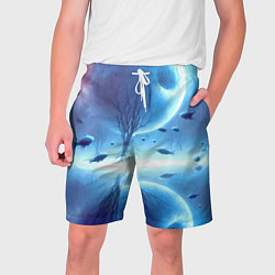 Шорты на шнурке мужские Луна и рыбы - нейроарт фантазия, цвет: 3D-принт