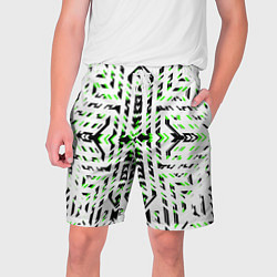 Шорты на шнурке мужские Чёрно-зелёный диагональные полосы на белом фоне, цвет: 3D-принт