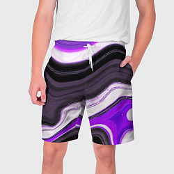 Шорты на шнурке мужские Волнистые горизонтальные чёрно-фиолетовые полосы н, цвет: 3D-принт