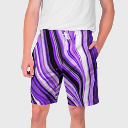 Шорты на шнурке мужские Волнистые вертикальные чёрно-фиолетовые полосы, цвет: 3D-принт