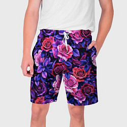 Шорты на шнурке мужские Разноцветные цветы - синие розы паттерн, цвет: 3D-принт