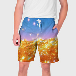 Шорты на шнурке мужские Золотые шарики на голубом фоне, цвет: 3D-принт