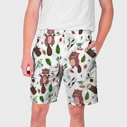 Шорты на шнурке мужские Бобер и полено, цвет: 3D-принт