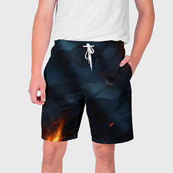 Шорты на шнурке мужские Разорванный синий камуфляж с огнем, цвет: 3D-принт
