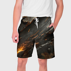 Шорты на шнурке мужские Искры метала под камуфляжем, цвет: 3D-принт