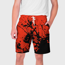 Шорты на шнурке мужские Взрыв чёрной краски на красно-оранжевом, цвет: 3D-принт
