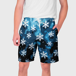 Шорты на шнурке мужские Стилизованный паттерн со снежинками тёмно-синий, цвет: 3D-принт