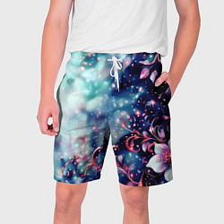 Шорты на шнурке мужские Магические цветы сине-зелёный, цвет: 3D-принт