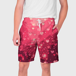 Шорты на шнурке мужские Розовый с сердечками паттерн, цвет: 3D-принт