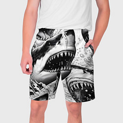 Шорты на шнурке мужские Белая акула - стая, цвет: 3D-принт