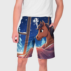 Шорты на шнурке мужские Лошадка зимней звездной ночью, цвет: 3D-принт