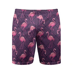 Шорты спортивные мужские Фиолетовые фламинго, цвет: 3D-принт
