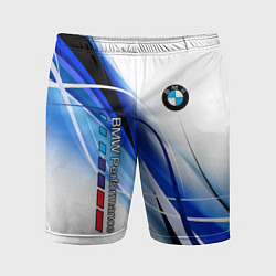 Шорты спортивные мужские BMW волны - blue-white, цвет: 3D-принт