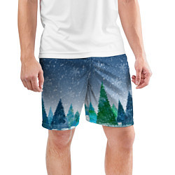 Шорты спортивные мужские Снежинки в лесу, цвет: 3D-принт — фото 2