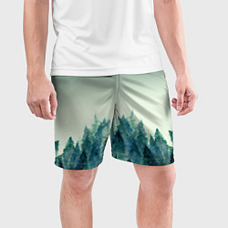 Шорты спортивные мужские Акварельный лес градиент, цвет: 3D-принт — фото 2