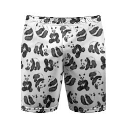 Шорты спортивные мужские Акварельные панды паттерн, цвет: 3D-принт