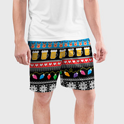 Шорты спортивные мужские Новогодний пивной узор, цвет: 3D-принт — фото 2