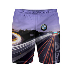 Шорты спортивные мужские BMW Ночная трасса, цвет: 3D-принт