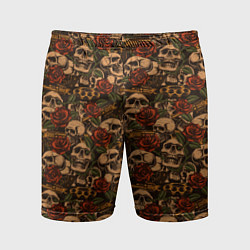 Мужские спортивные шорты Черепа с оружием и розами