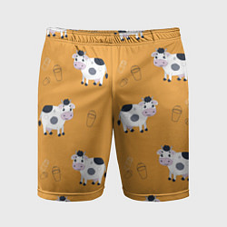 Шорты спортивные мужские Веселые коровки с ведрами молока, цвет: 3D-принт
