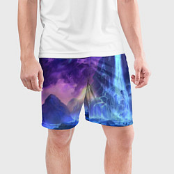 Шорты спортивные мужские Фантастический пейзаж Водопад Неон, цвет: 3D-принт — фото 2