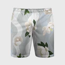 Шорты спортивные мужские Цветы Белые С Полосами, цвет: 3D-принт