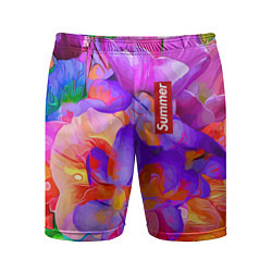 Шорты спортивные мужские Красочный цветочный паттерн Лето Colorful Floral P, цвет: 3D-принт