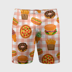 Шорты спортивные мужские PIZZA DONUT BURGER FRIES ICE CREAM pattern, цвет: 3D-принт