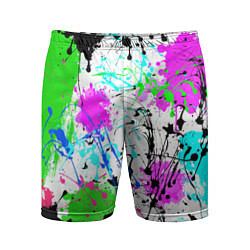Шорты спортивные мужские Неоновые разноцветные пятна и брызги красок, цвет: 3D-принт