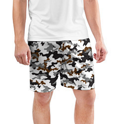 Шорты спортивные мужские Камуфляж Чёрно-Белый Camouflage Black-White, цвет: 3D-принт — фото 2