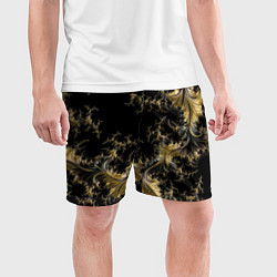 Шорты спортивные мужские Черный с золотым фрактал мини Абстракция, цвет: 3D-принт — фото 2
