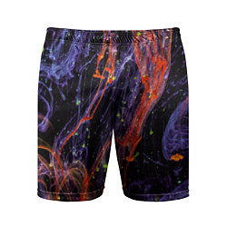 Шорты спортивные мужские Неоновые краски во тьме - Оранжевый и фиолетовый, цвет: 3D-принт