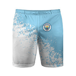 Мужские спортивные шорты Manchester city белые брызги на голубом фоне