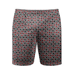 Шорты спортивные мужские Красный, черный квадраты на гранжевом сером, цвет: 3D-принт