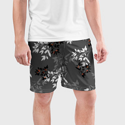 Шорты спортивные мужские Черные и серые ветки с красными ягодами на темно-с, цвет: 3D-принт — фото 2