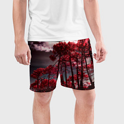 Шорты спортивные мужские Абстрактные красные деревья и облака, цвет: 3D-принт — фото 2