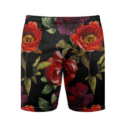 Шорты спортивные мужские Цветы Нарисованные Розы На Чёрном Фоне, цвет: 3D-принт