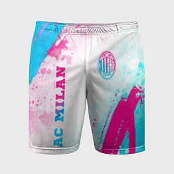 Шорты спортивные мужские AC Milan neon gradient style: символ и надпись вер, цвет: 3D-принт