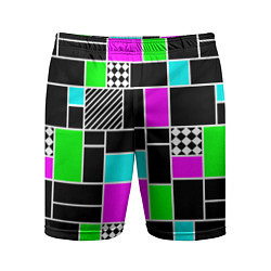 Шорты спортивные мужские Неоновый геометрический узор на черном, цвет: 3D-принт