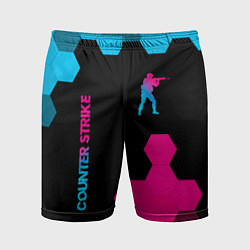 Шорты спортивные мужские Counter Strike - neon gradient: символ и надпись в, цвет: 3D-принт
