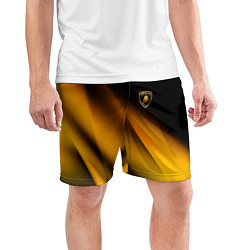 Шорты спортивные мужские Ламборгини - желтая абстракция, цвет: 3D-принт — фото 2