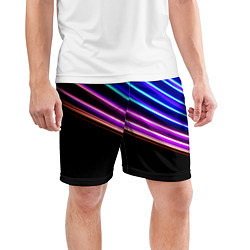 Шорты спортивные мужские Неоновые полосы на черном, цвет: 3D-принт — фото 2