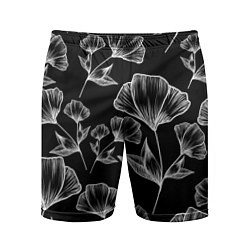 Мужские спортивные шорты Графичные цветы на черном фоне