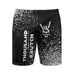 Мужские спортивные шорты Thousand Foot Krutch и рок символ на темном фоне