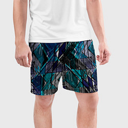 Шорты спортивные мужские Сине - черная гранжевая абстракция, цвет: 3D-принт — фото 2