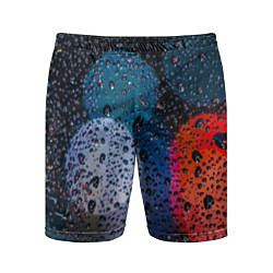 Шорты спортивные мужские Разноцветные огни сквозь дождевое стекло, цвет: 3D-принт