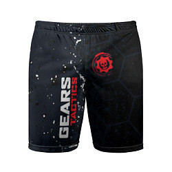 Шорты спортивные мужские Gears of War красно-белой лого на темном фоне, цвет: 3D-принт