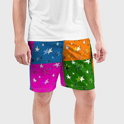 Шорты спортивные мужские Яркий разноцветный модный звездный узор, цвет: 3D-принт — фото 2