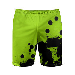 Шорты спортивные мужские Чёрные кляксы на зелёном фоне, цвет: 3D-принт