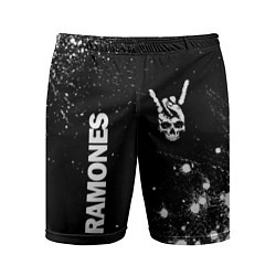 Мужские спортивные шорты Ramones и рок символ на темном фоне